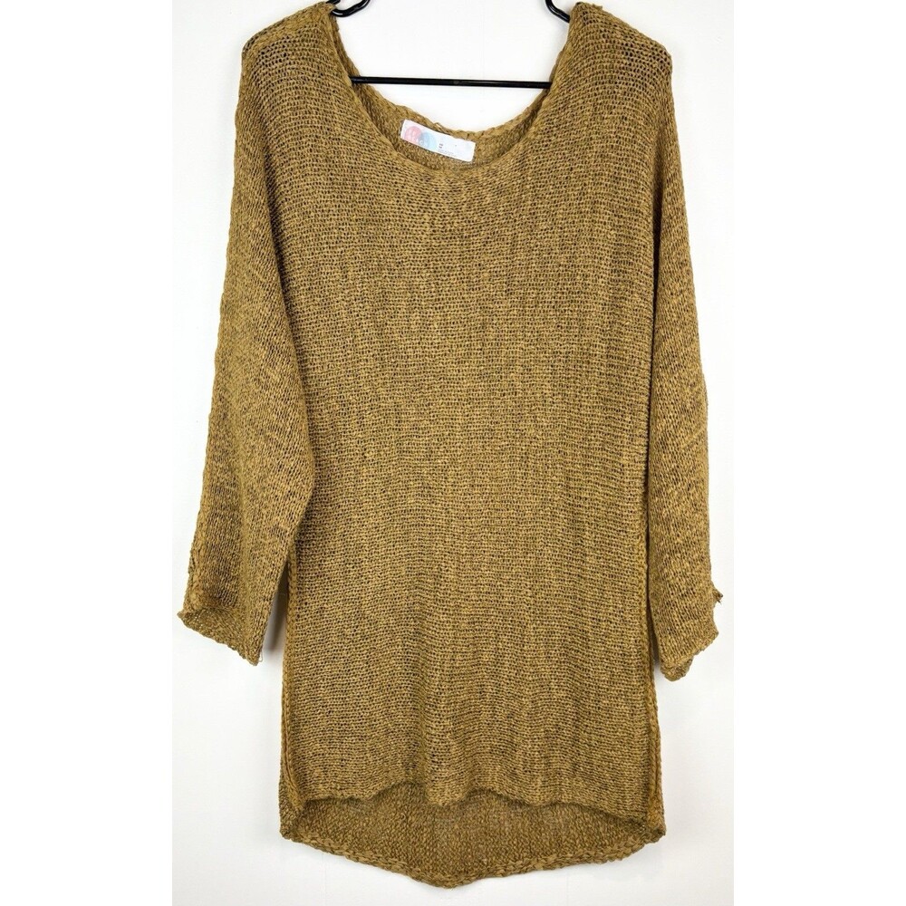 Free People FP Beach Swim Cover-Up Gold Brown Mustard Oversized Open Tunic, XS